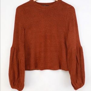 NWOT Lulus Cuddle Close Rust Orange Puff Sleeve Sweater Top